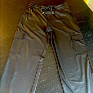Black Wide-leg Cargo Pants for Women